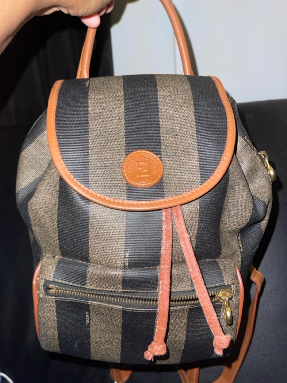 Fendi Vintage Pecan Striped Pequin Coated Canvas Small Backpack - Picture 3 of 17
